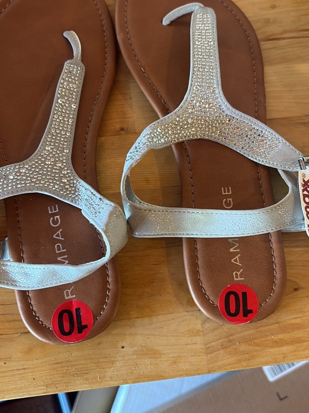 T.J.Maxx Silver Rhinestone T-Strap Sandals Size 10
